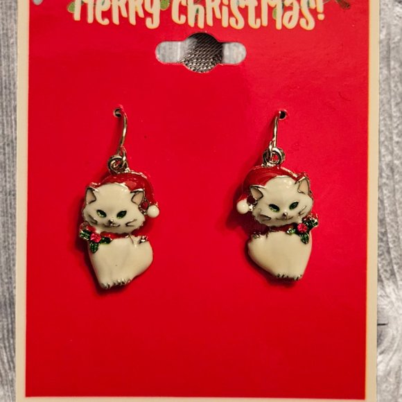 NWT Christmas Santa Kitty Cat Brooch Pin and Earrings Set - Picture 3 of 5